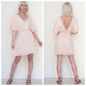 Coco & Jaimeson Elegant Pinkish/Peach Linear Lace Mini Dress